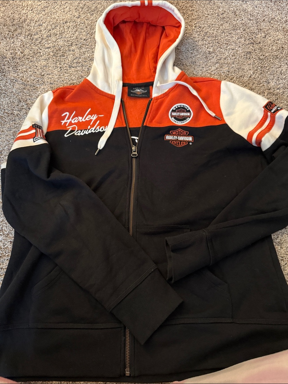 Harley-Davidson Black, Orange & White Zip Hoodie Jacket